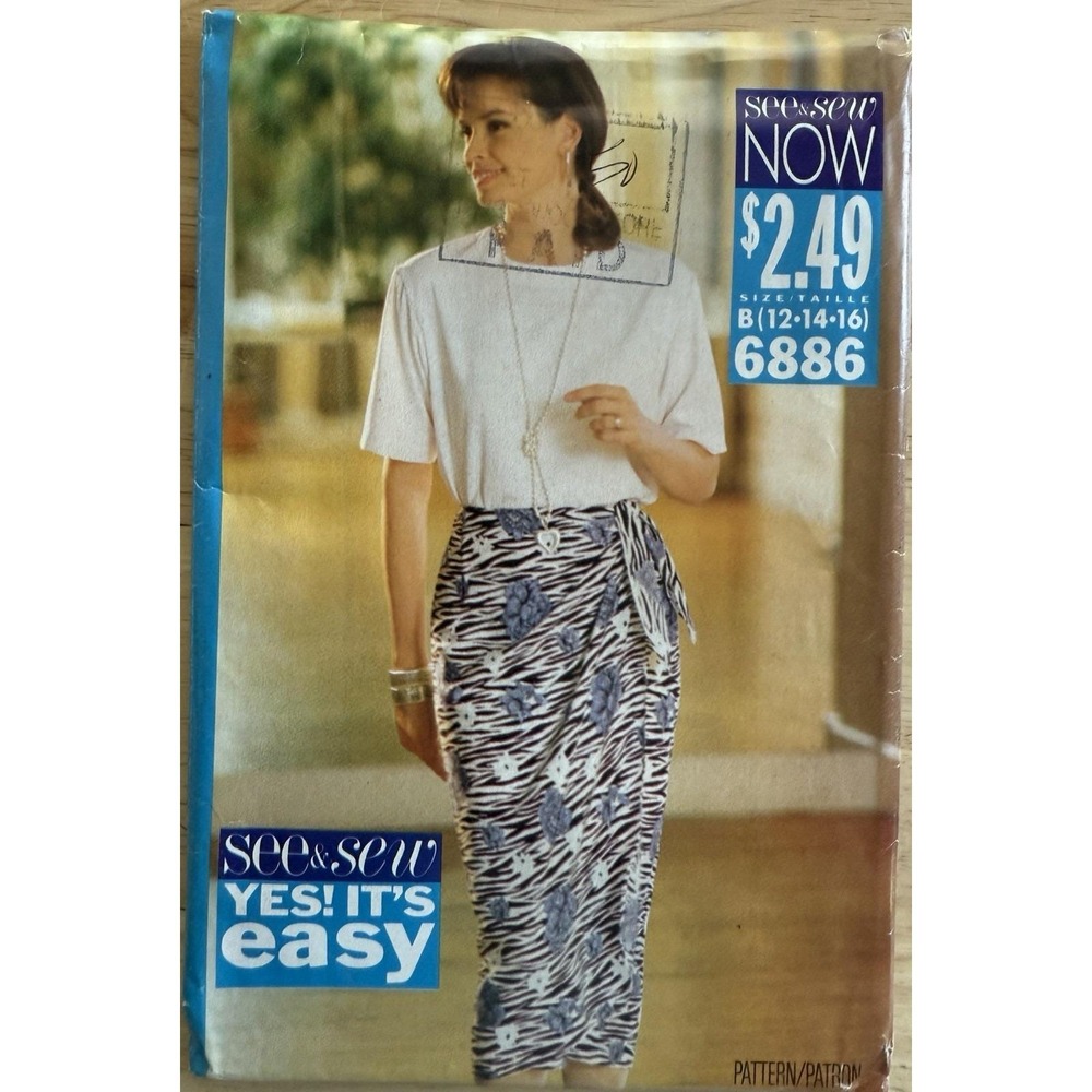See‎ & Sew Yes! It's Easy Pattern 6886 Misses' Top & Skirt Size 12-16 Uncut FF